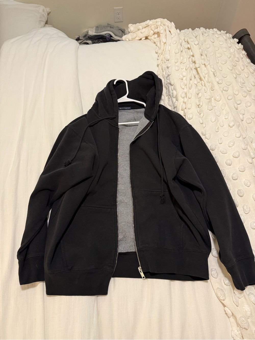 Brandy Melville Black Zip-Up Hoodie with Gray Lining